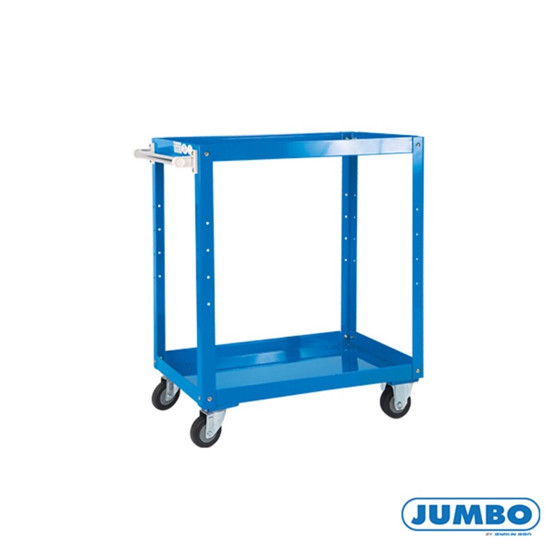 JUMBO รถเข็นถาดเหล็กถอดประกอบได้ PU 2 ชั้น สีน้ำเงิน รุ่น TT2-5007 รถเข็น 250 กก.