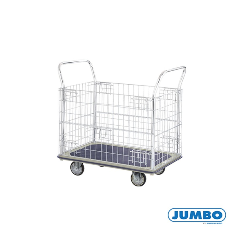 JUMBO รถเข็นพื้นเหล็กชั้นเดียว มือจับ 2 ข้าง มีคอกล้อม 370 กก. ล้อยาง HB-213J 370 กก. รถเข็น