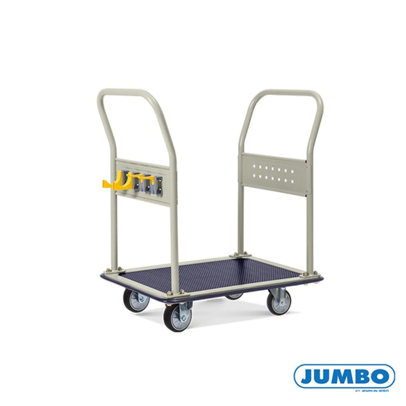 JUMBO HL-112JT รถเข็นพื้นเหล็กชั้นเดียว แบบติดแผงแขวน มือจับ 2 ข้าง พับไม่ได้ 220 กก. ล้อยาง รถเข็น 220 กก.