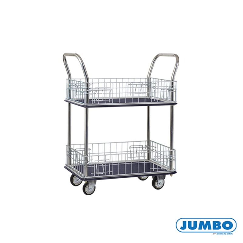 JUMBO HL-120MN รถเข็นพื้นเหล็ก 2 ชั้น มือจับ 2 ข้าง มีคอกล้อม 220 กก. 220 กก.